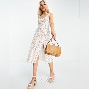 Abercrombie & Fitch side split midi dress in peach print